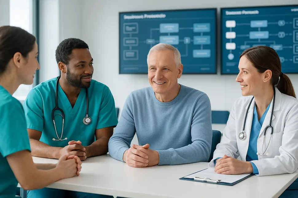 Equipo interdisciplinario especializado en cicatrización avanzada trabajando en plan de tratamiento personalizado