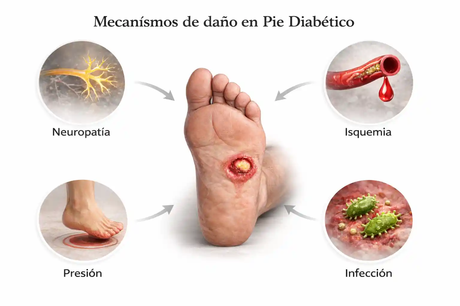 grafico con mecanismos de daño en piie diabetico