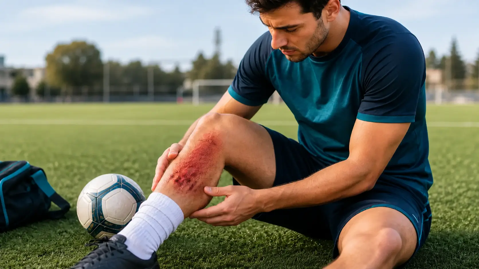 deportista con quemaduras por cesped